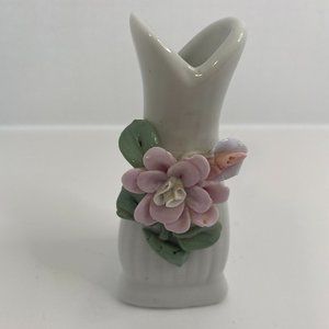 Vintage White Bud Vase Pink Flowers